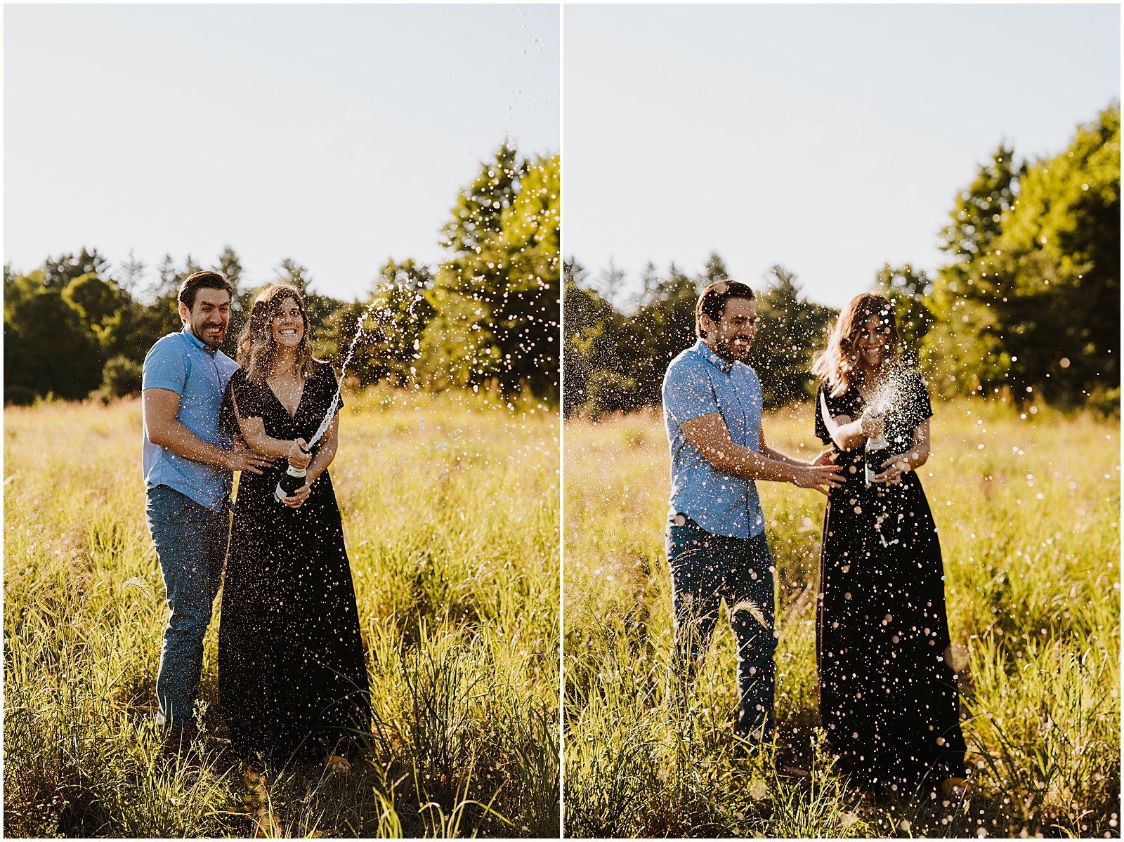 pop champagne engagement session